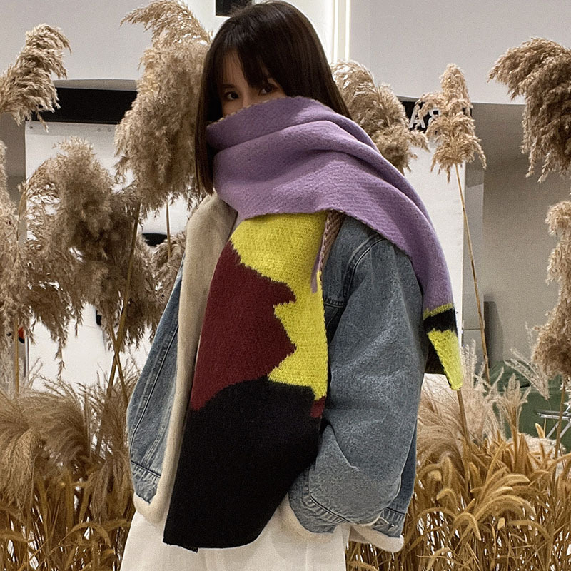 Wholesale Autumn And Winter Korean New Minority All-Matching Wool Gentle Student Bib Knitted Geometric Color Scarf