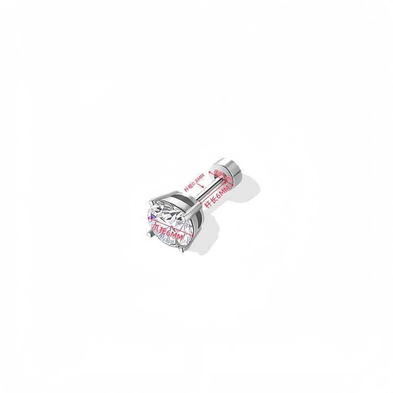 New fashionable ear stud jewelry: Titanium steel empty stand, unique screw ear stud, white zirconium ear stud, Huazi ear stud empty stand Item Picture