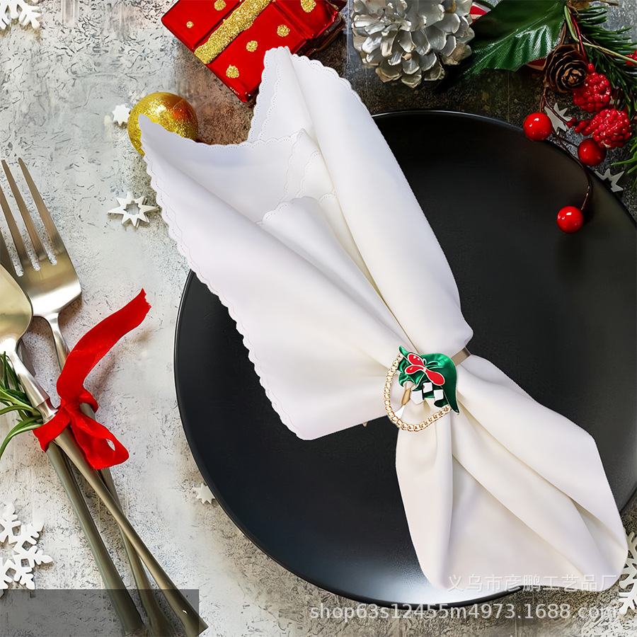 Christmas small quantity in stock, cross-border Christmas flower baskets, napkins, day gatherings, hotels, home decoration, napkin buckles, table decoration, napkin rings, tissue fixed buckles Specification image