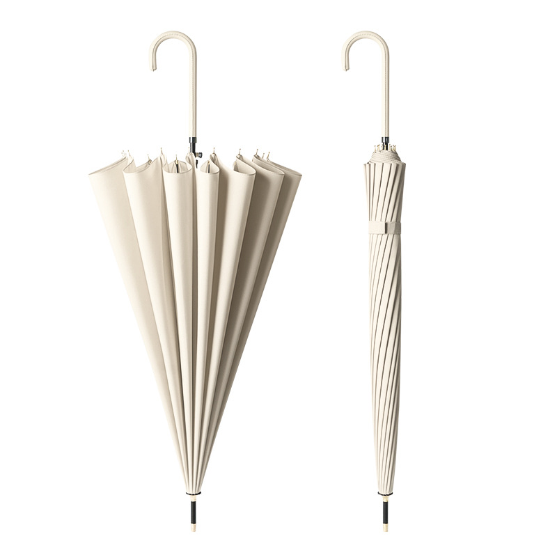 Japanese-style fresh and simple long-handled umbrella, double-person straight-handled umbrella, women's simple 16-bone enlarged and reinforced curved handle umbrella, can be printed with LOGO Item Picture