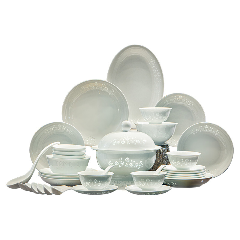 Camel Peak Ceramics Group Jingdezhen Linglong Ceramic Tableware Set, Customized household housewarming gift bowl and plate set Item Picture