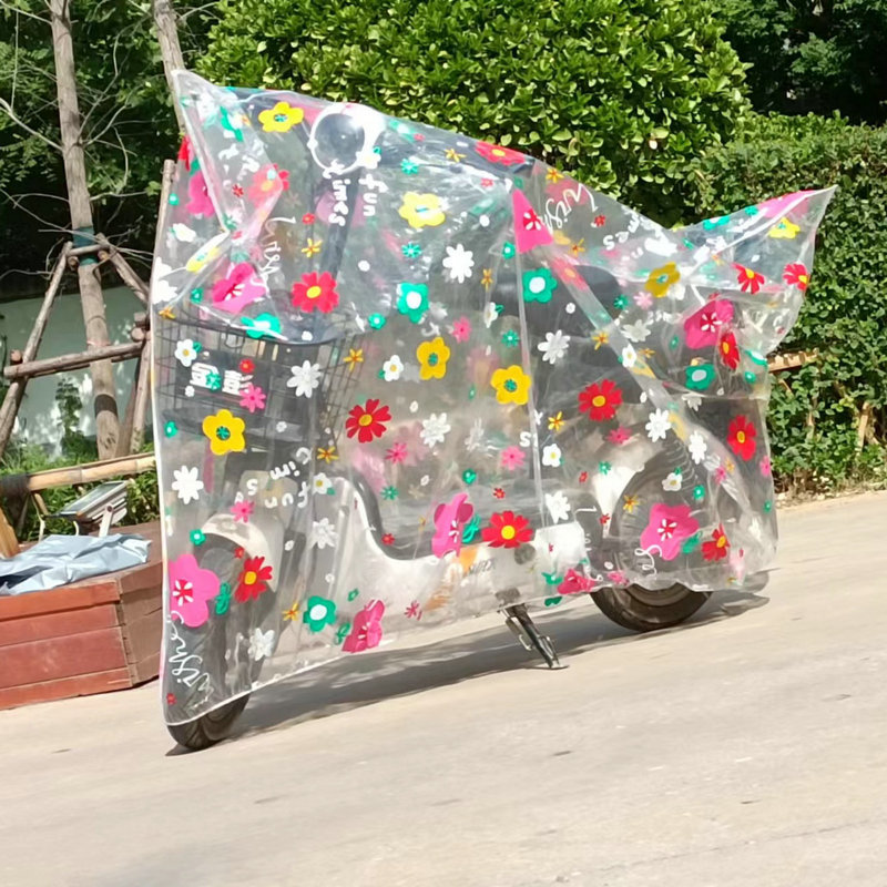 厂家直供批发一次性太阳花防雨防尘车罩电瓶车一次性透明塑料车衣产品图