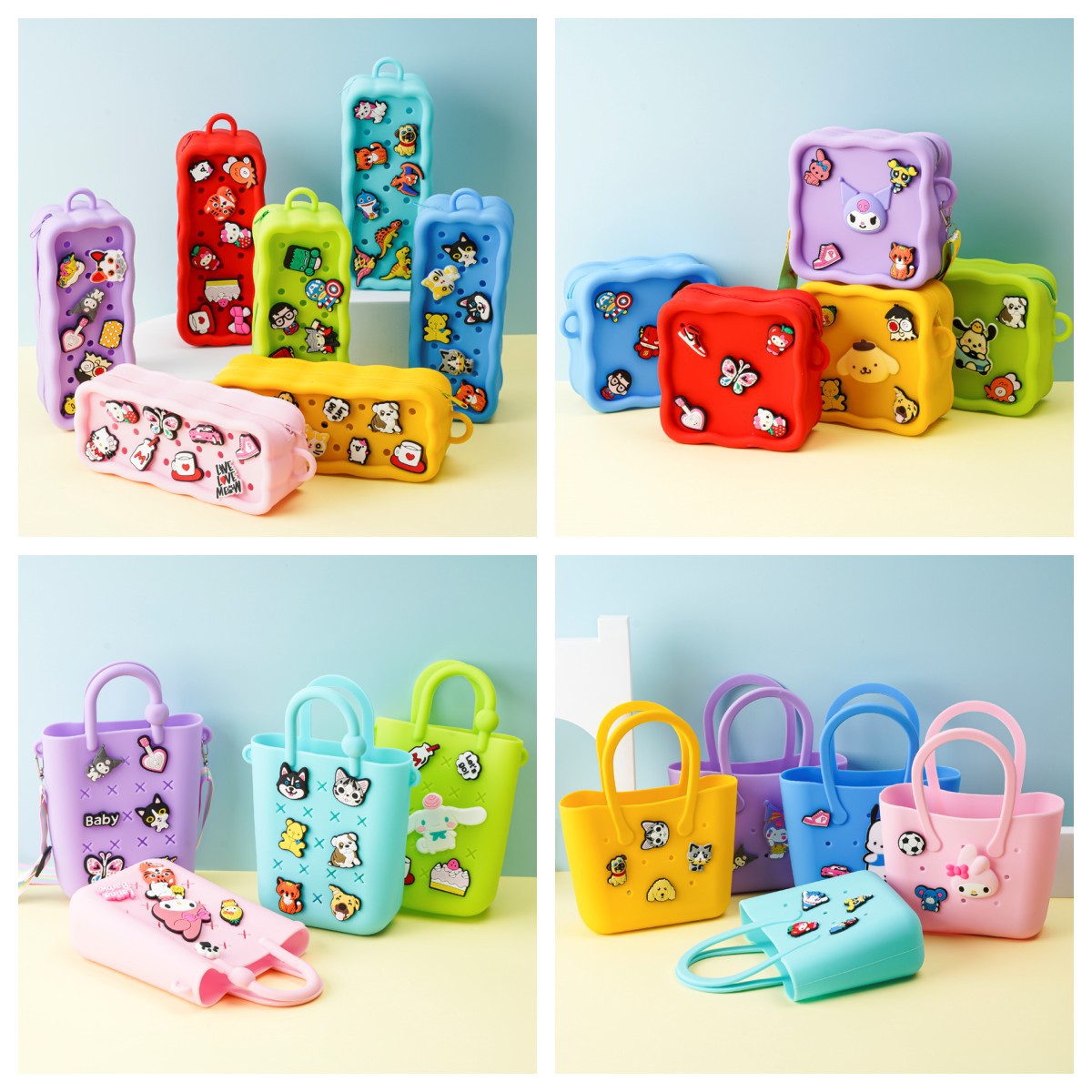 斜跨手提硅胶沙滩包手机收纳包轻便小巧新款卡通diy洞洞钥匙包包沙滩洞洞包图