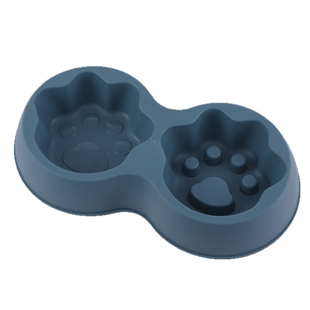 Cute paw slow food pet bowl, anti-slip plastic anti-knock cat food bowl, double bowl for protecting the cervical vertebrae, dog bowl, candy Item Picture
