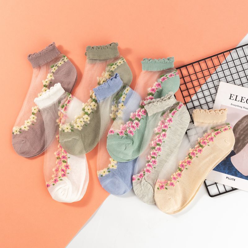 Socks women's socks stockings manufacturers direct sales of a female hair thin card stockings spring and summer glass silk lace crystal ship socks cotton socks breathable sweat absorption socks wholesale full figure