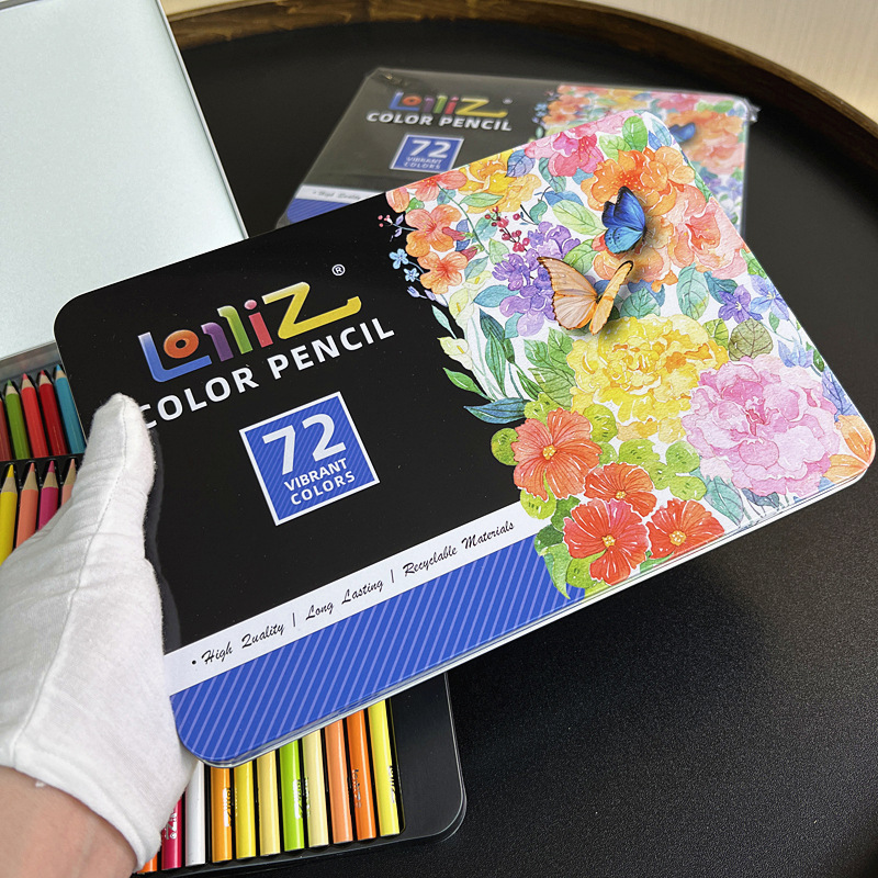 跨境外贸素描油性彩铅绘画美术彩色铅笔50/72色铁盒装画笔彩笔套