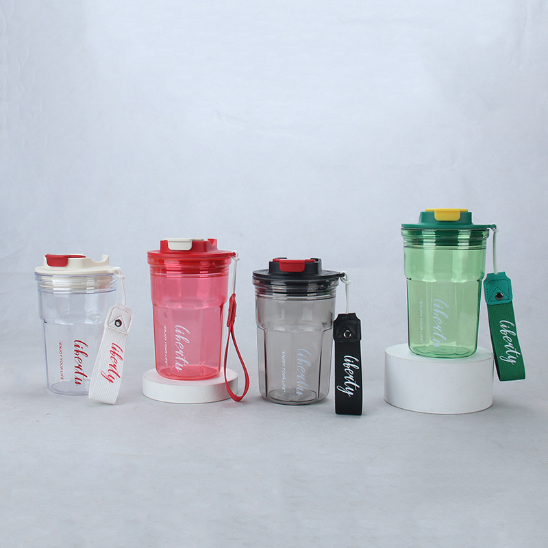 Fashion cocoa coffee cup single layer sling plastic square star anise water cup fashion men's and women's plastic thickened large cup thumbnail