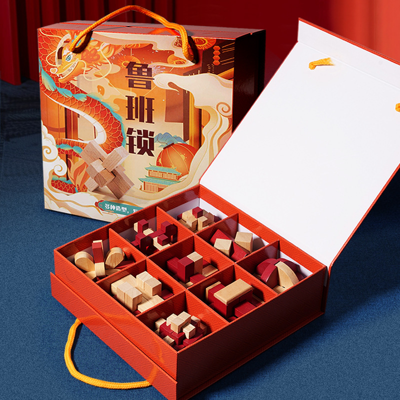 Cross-border wooden mortise and tenon lock, Kongming lock, Lu Ban lock, complete set of 8-12 years old children's educational toys, small gifts, decoding building blocks, Chinese trend details Picture