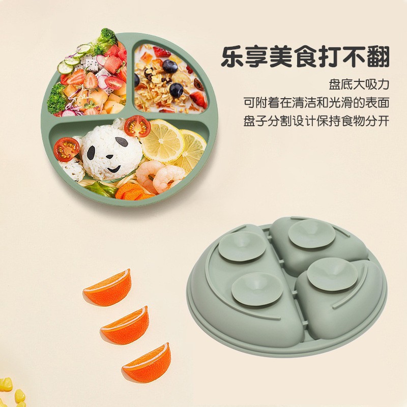Wholesale of cross-border silicone dinner plates with suction cups, one-piece auxiliary food bowls, high-temperature resistant divided tableware, eight-piece sets details Picture