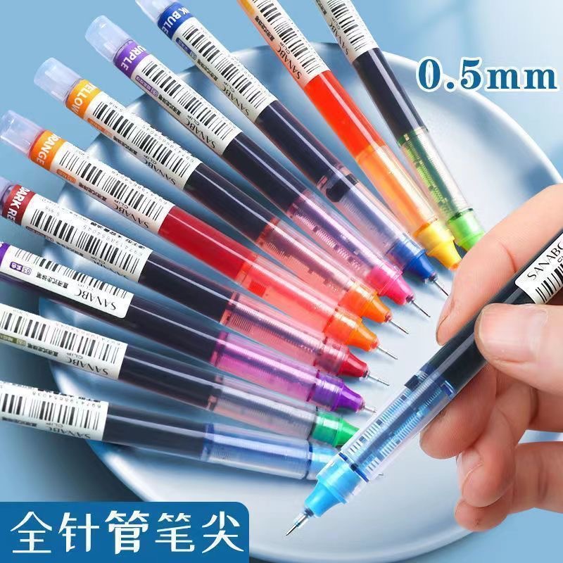 12色彩色直液式走珠笔中性笔0.5mm大容量多色速干直液式水笔顺滑详情6