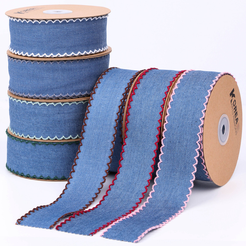 Lace Denim Webbing Handmade Materials Gift Flower Packaging Shoe Flower Straw Hat Bow Curvy Edge Cowboy Ribbon Item Picture