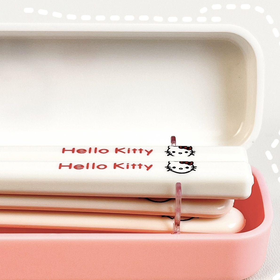 KT gato estudiante palillos abs juego de resina mesa portátil conjunto de tres piezas con caja de cubiertos Item Picture