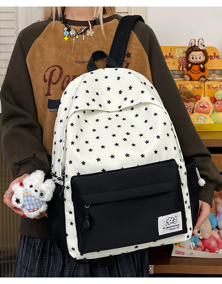 书包女大学生可爱星星印花双肩包甜美风拼色花朵小标背包少女旅行详情12