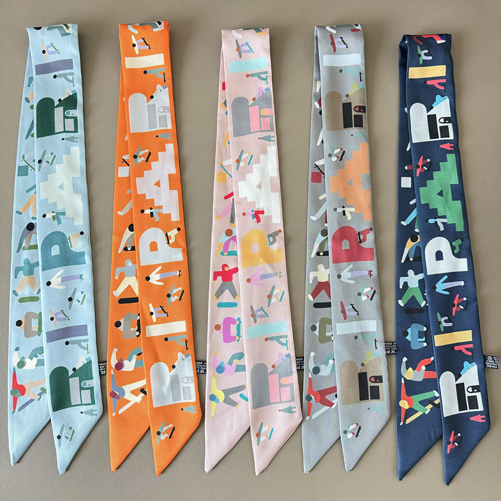 H自由姿态twill丝巾斜纹绸领巾高级感发带缠绑包包小长条丝带领巾