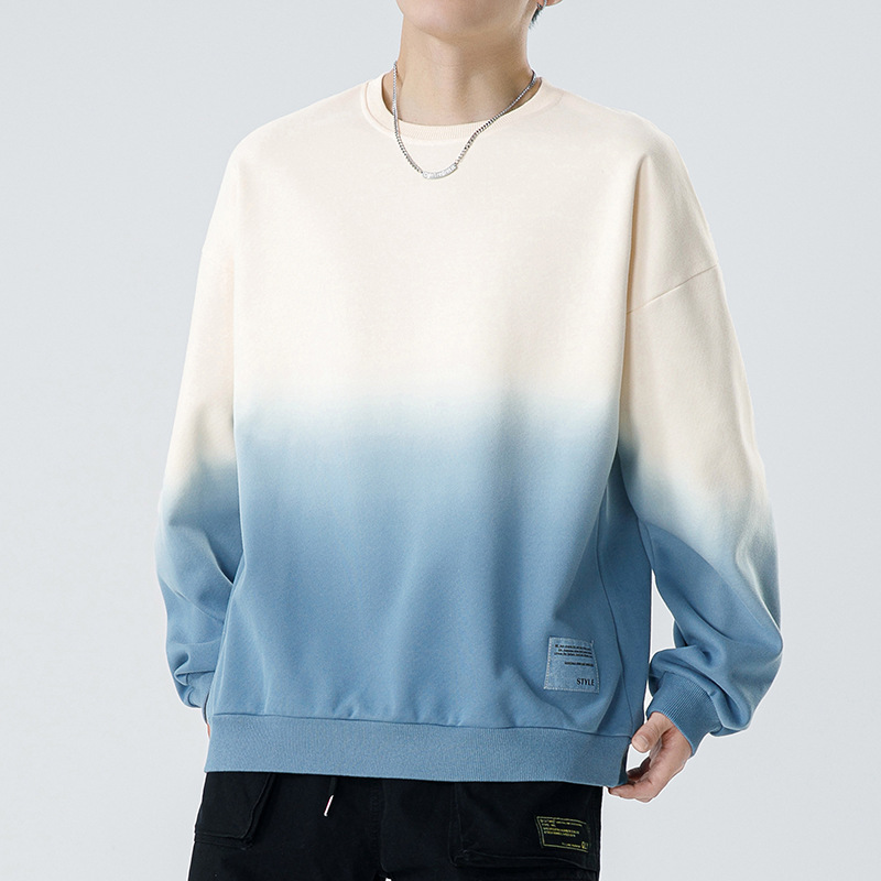 Men's solid-color round-neck hoodie for autumn and winter, a new loose and trendy long-sleeved couple's coat with hanging dyeing details Picture