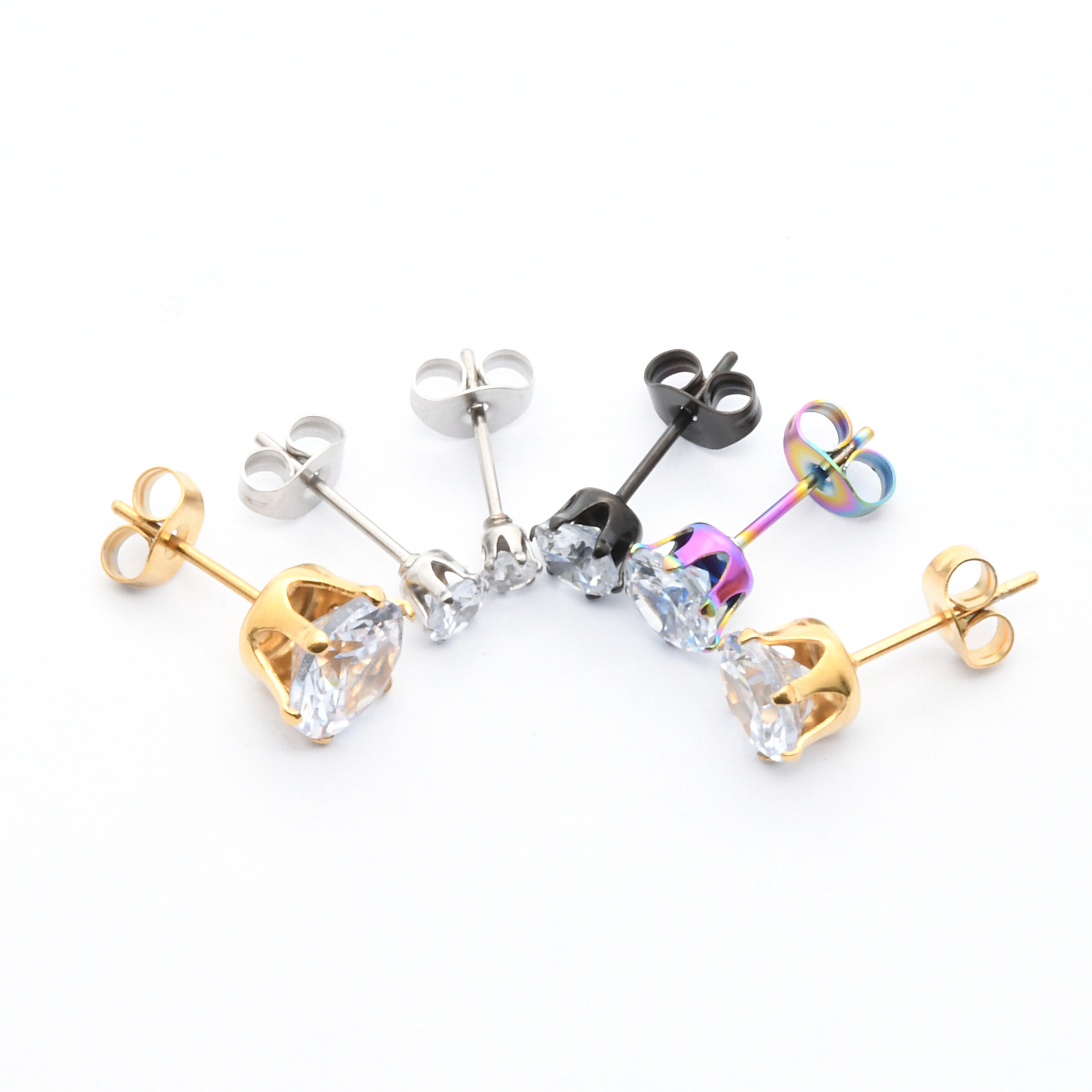 European and American minimalist style, individual and trendy stainless steel diamond-encrusted zircon stud earrings, electroplated and colored, in multiple specifications for American men and women Item Picture