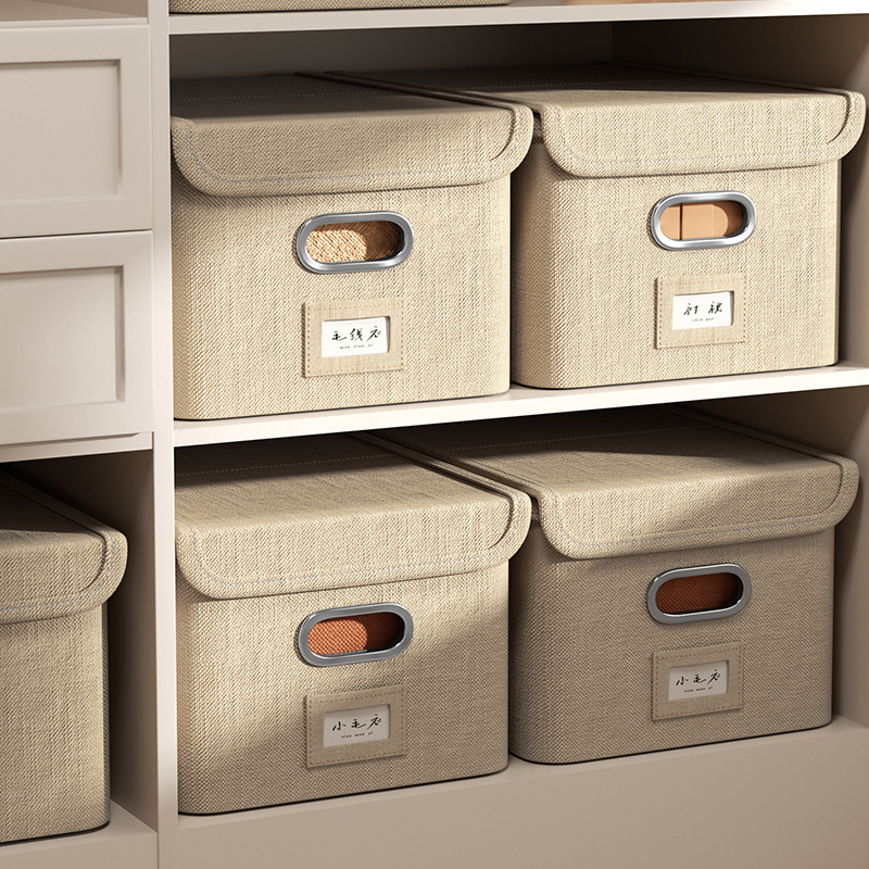 Flap Storage Box Large Household Folding Closet Storage One-Piece Cover Clothes Organizer Cotton Linen Storage Box