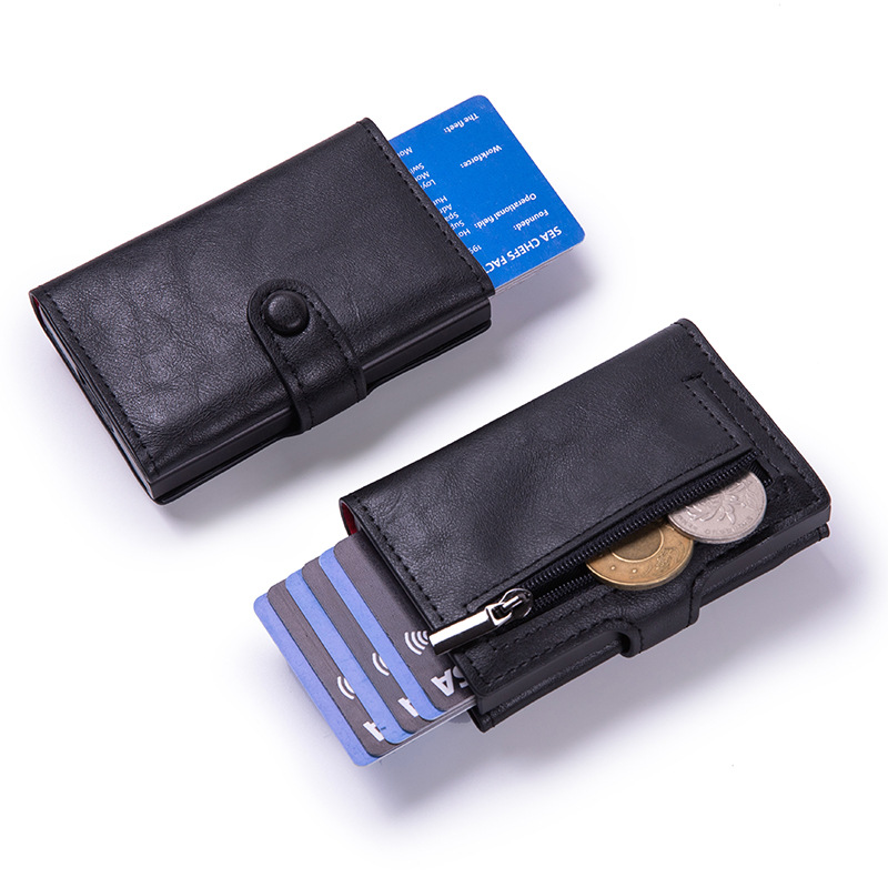 New Metal Automatic Pop-Up Card Case, Men's And Women's Card Holder, Anti-Demagnetization Card Box, Wallet And Coin Purse Zipper details Picture