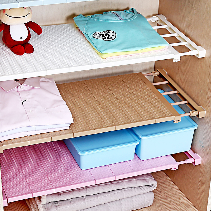 Wardrobe partition layer shelves, wardrobe cabinet storage shelves, cabinet telescopic partition layer shelves, wardrobe dormitory storage compartments Specification image