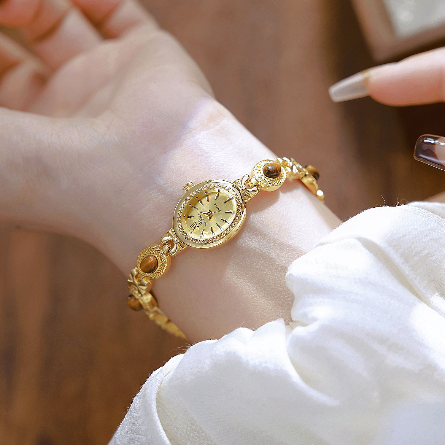 BS New bestseller, factory direct sales for export, natural tiger's eye stone Maillard color series high-end chain watch FA1859 details Picture