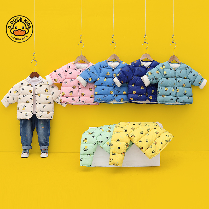 Little Yellow Duck Children's Cotton inner liner 2022 Autumn and winter new cartoon thickened warm coat for boys and girls, one-piece consignment