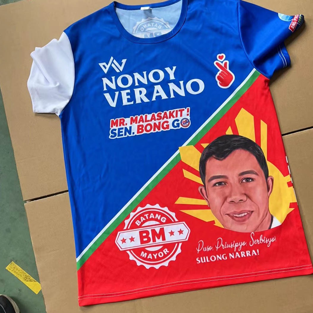 Yiwu liling fábrica barato poliéster camiseta en blanco elección presidencial cuello redondo manga corta campaña ropa poliéster campaña Application Scenario