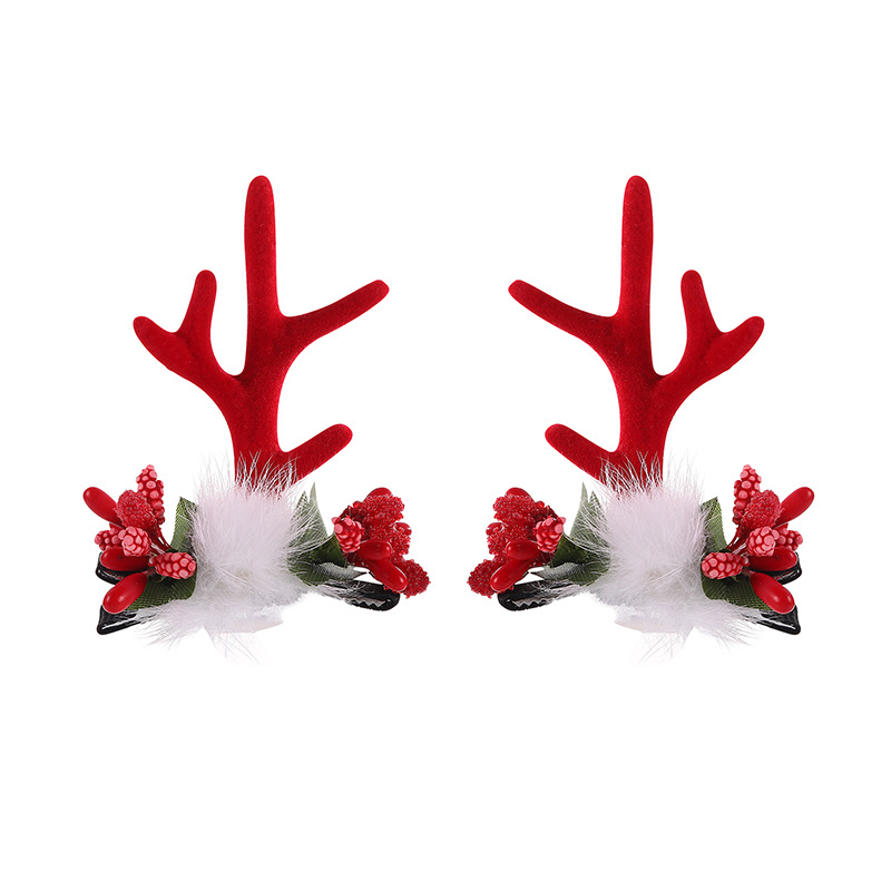 Christmas hairpins, Christmas atmosphere, antler berry hairpins, cute cartoon Santa Claus, elk antler hairpins Specification image