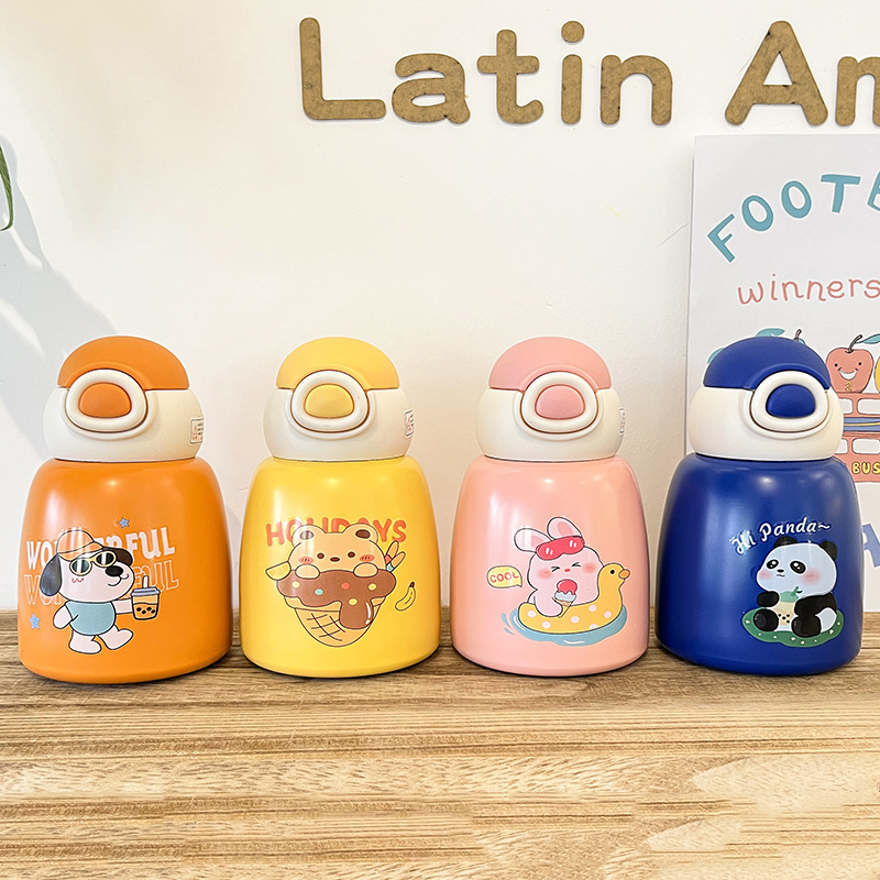 Children's insulated cups, cartoon cute small belly cups, straw cups, 2023 new style drinking cups for primary school students and kindergartens Specification image