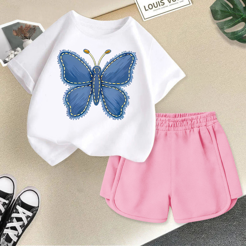 The new summer fashion set for girls, a two-piece set of children's T-shirt and shorts, is a trendy Korean-style children's clothing for cross-border trade