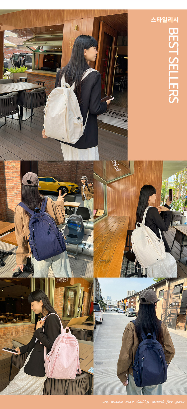 Female lightweight backpack for junior and senior high school students, Japanese-style casual schoolbag. Female college students, simple solid-color backpack. Female school style pic 3