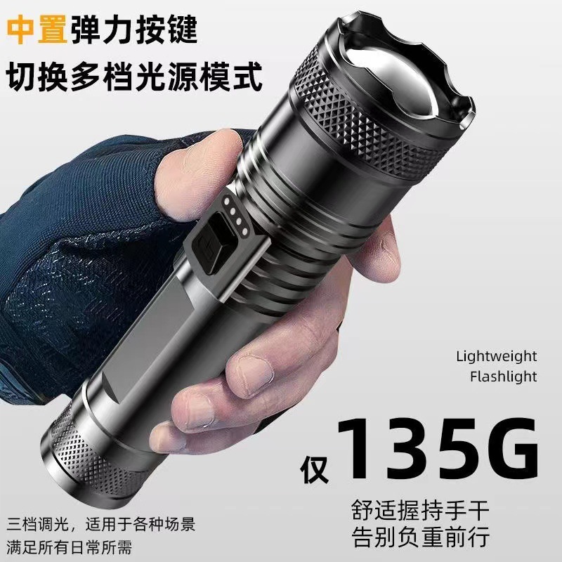 Strong Flashlight Portable Rechargeable Super Bright Outdoor Telescopic Zoom Searchlight Long-Range Focus Household Light Application Scenario