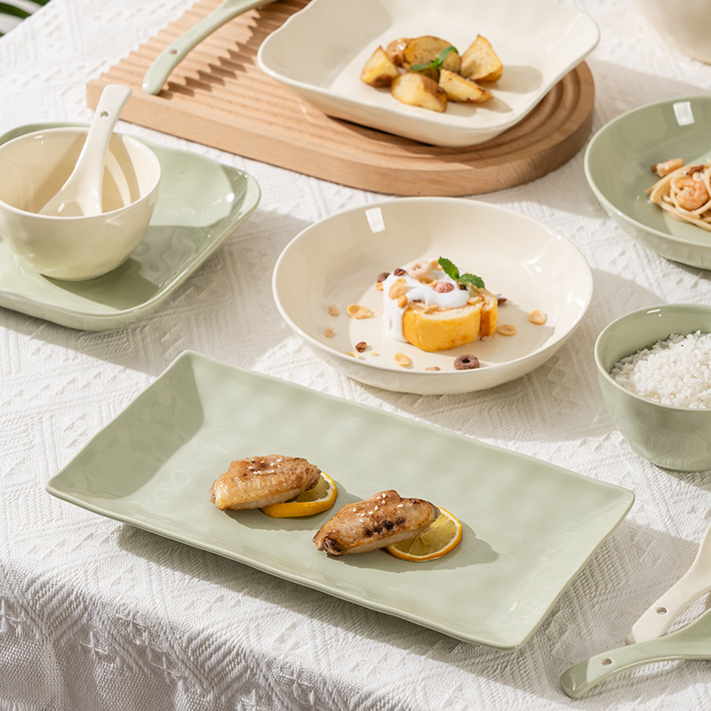 Cream Wind Light Luxury Ins Solid Color Ceramic Home Housewarming Reunion Meal Bowl Plate Plate High Appearance Level Soup Bowl Tableware Application Scenario