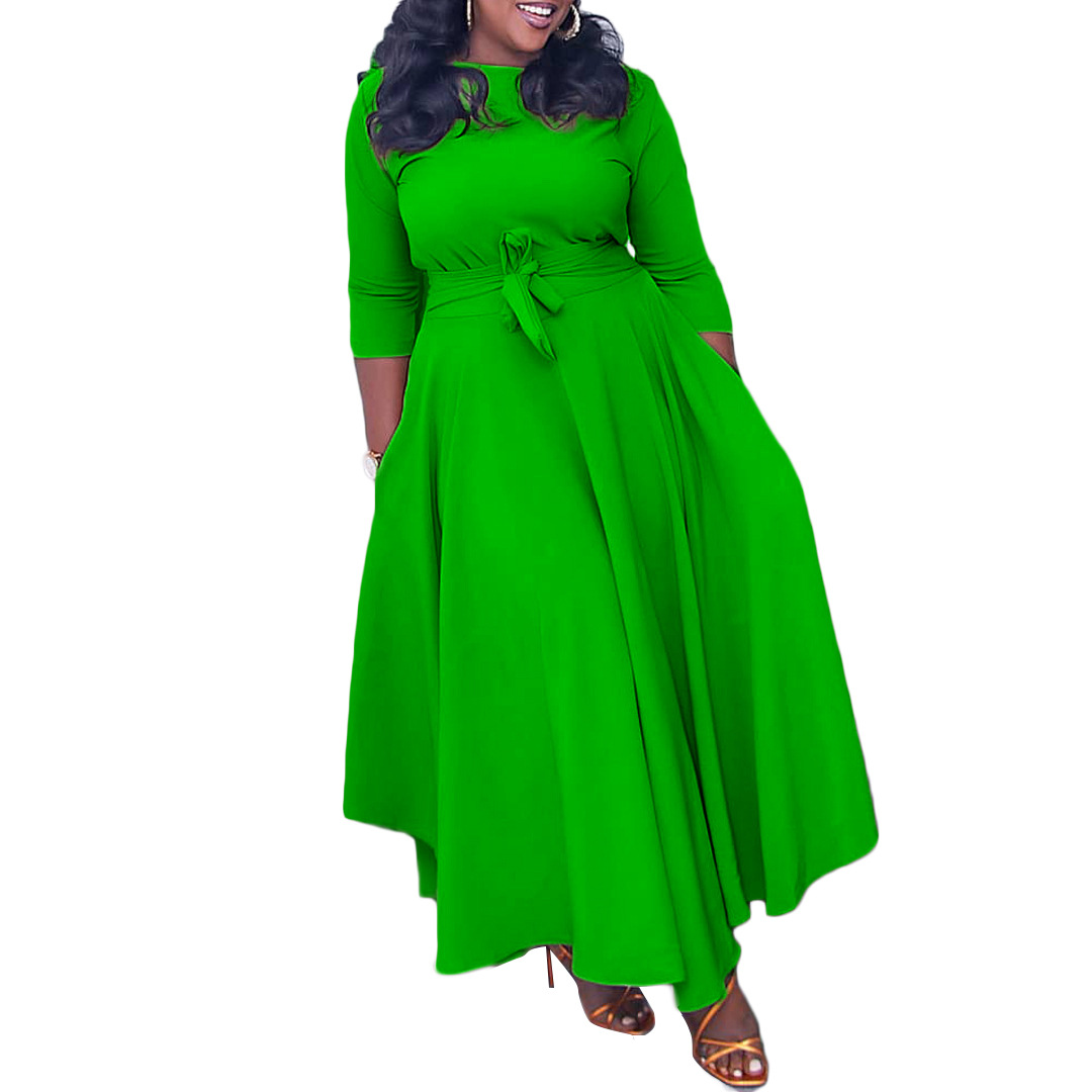 Q099 Cross-border Women's Clothing 2023 Autumn/Winter New Fashionable and elegant lace-up African plus-size MIDI dress for export Item Picture