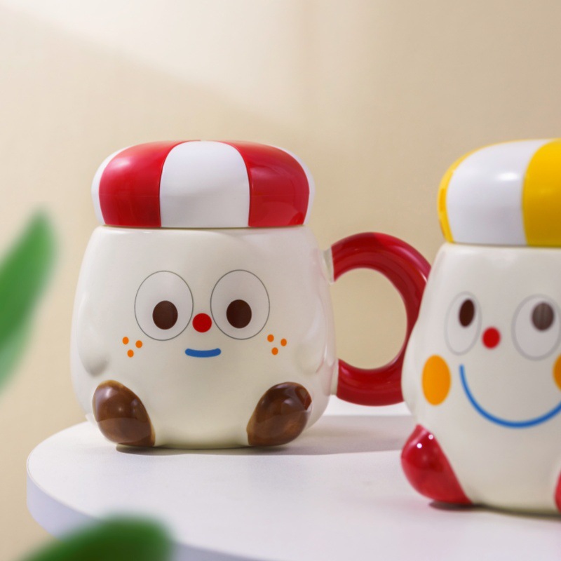 Clown expression cup, cute covered mug, funny couple water cup, cartoon pattern cup, high appearance level breakfast cup Specification image