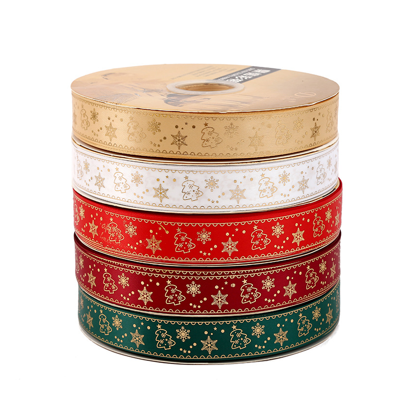 Dingxin 2.5CM Christmas Ribbon Wholesale Christmas Gift Bow gilding gift box packaging Ribbon Polyester Color ribbon Item Picture