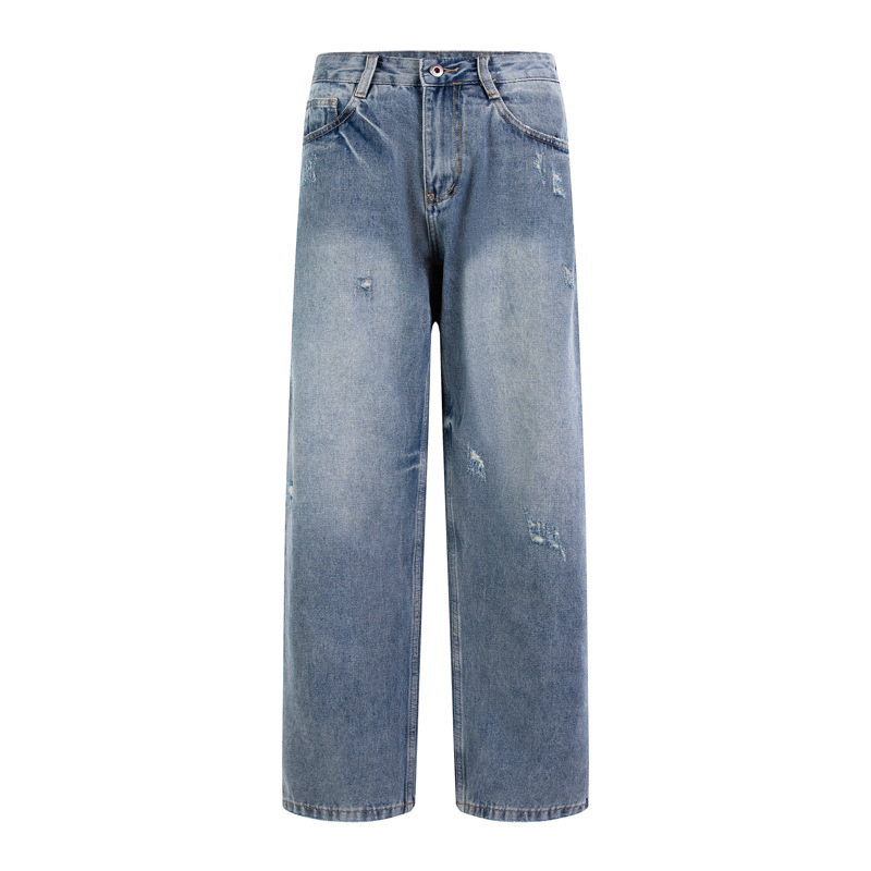 American high street men's trendy straight-leg jeans, retro loose moonlight blue denim pants, new men's jeans Item Picture