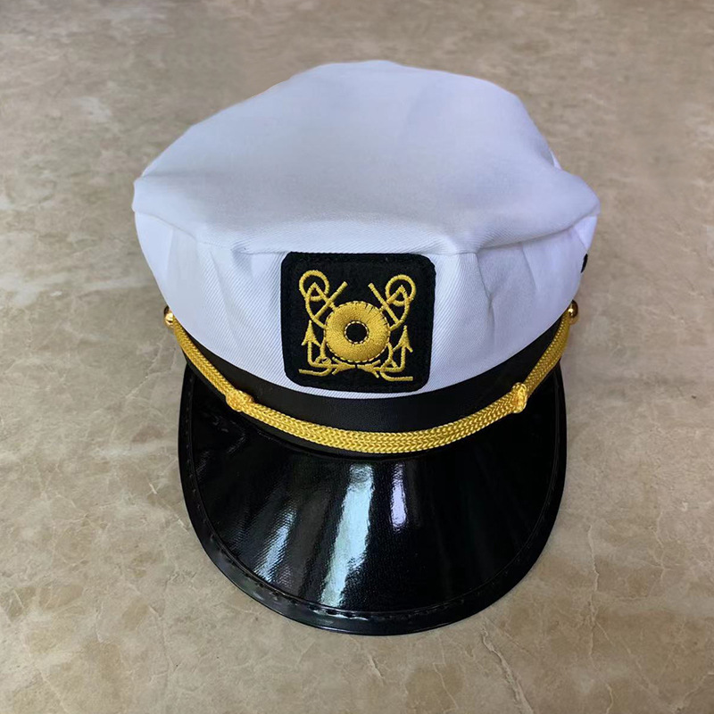 Embroidered navy caps for export, European and American style flat-topped military caps, wholesale of caps, party sailor caps, underwear and accessories Specification image