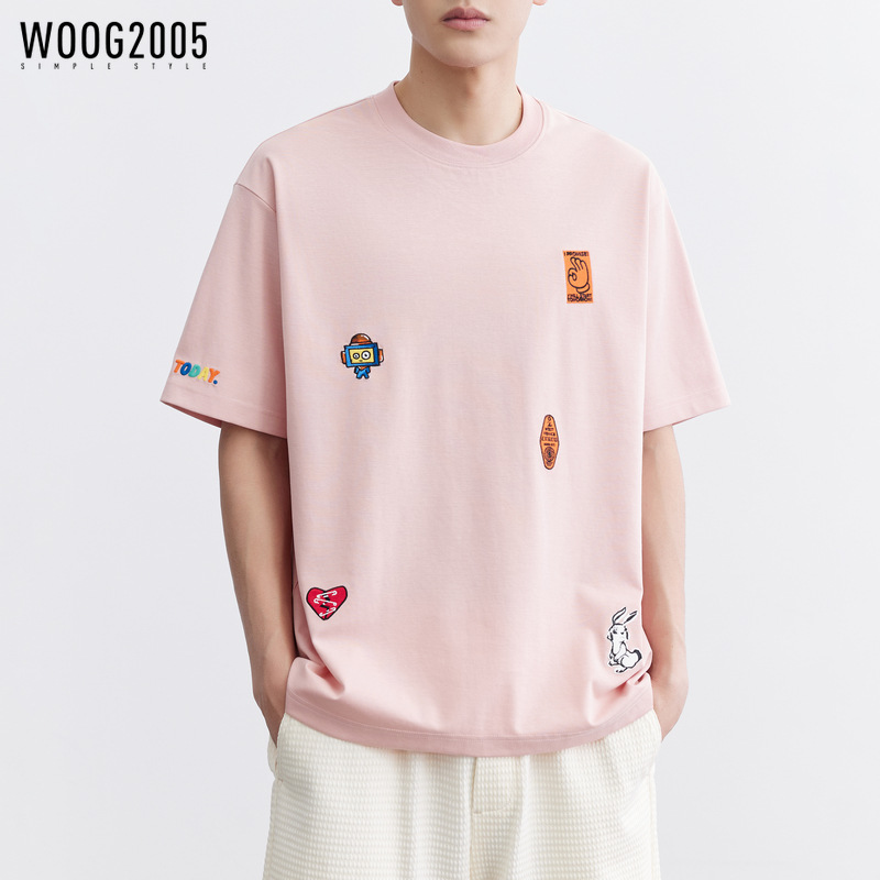Wuge Men's Clothing Quick-drying ice silk cotton cool and breathable short-sleeved T-shirt for men 2024 Summer New style Trendy half-sleeved T-shirt for men