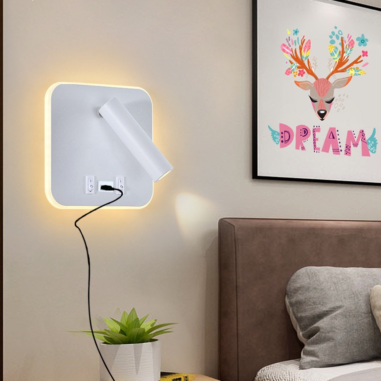 跨境热销USB充电床头壁灯极简北欧家居酒店背景墙阅读壁灯卧室灯