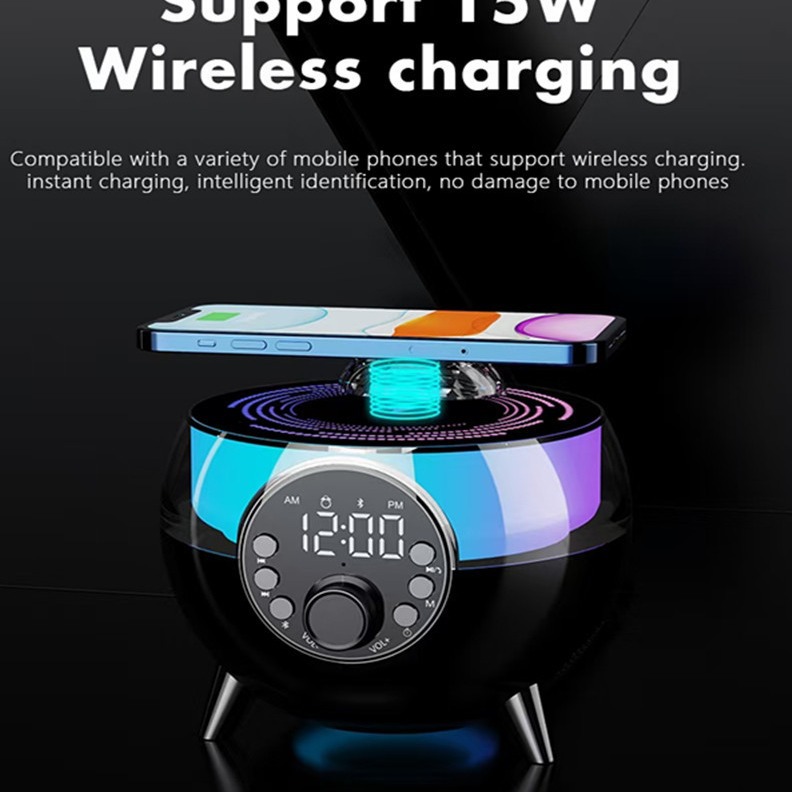 Cross-border space flight stage light, clock, alarm clock, Bluetooth speaker, ambient light, 15W wireless charging gift speaker full figure