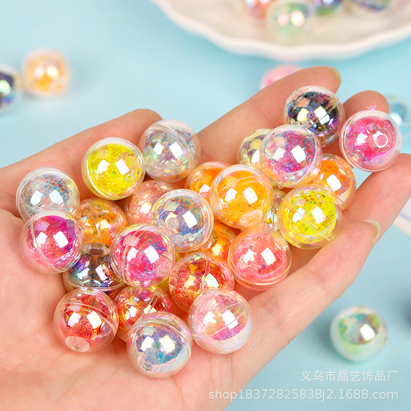 Acrylic hollow sand ball pendant, night light sheet perforated beaded diy bracelet, mobile phone chain accessory Specification image