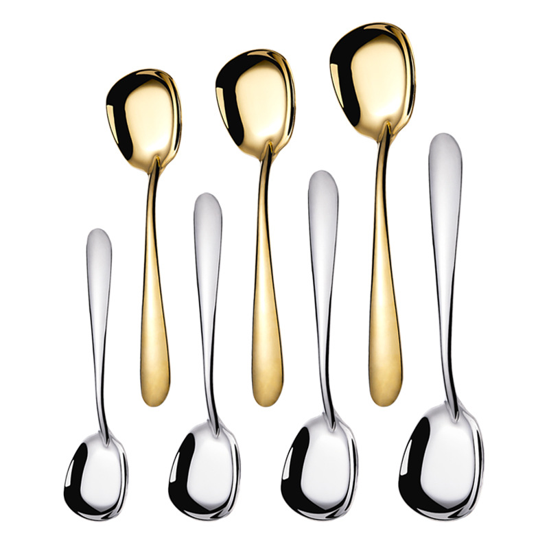 304 Stainless Steel Flat Spoon Creative Long Handle Square Spoon Thickened Spoon Korean Student Tableware Dessert Spoon Item Picture