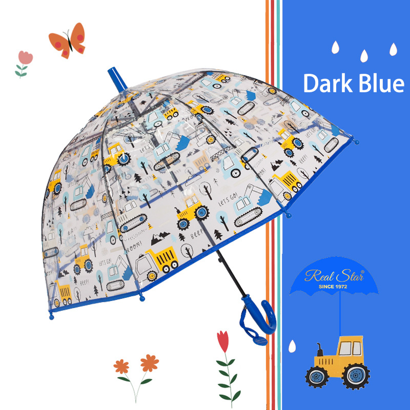 【 Cross-border new children's umbrella, cute cartoon POE transparent umbrella, excavator bulldozer pattern automatic umbrella in stock
