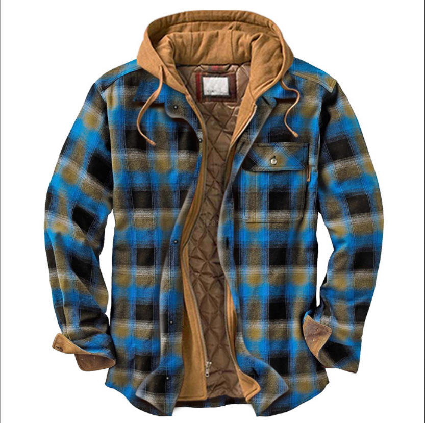 Thickened new men's men's checked coat, long-sleeved 3d woolen printed overcoat and cotton-padded jacket on the Amazon AliExpress independent station Specification image