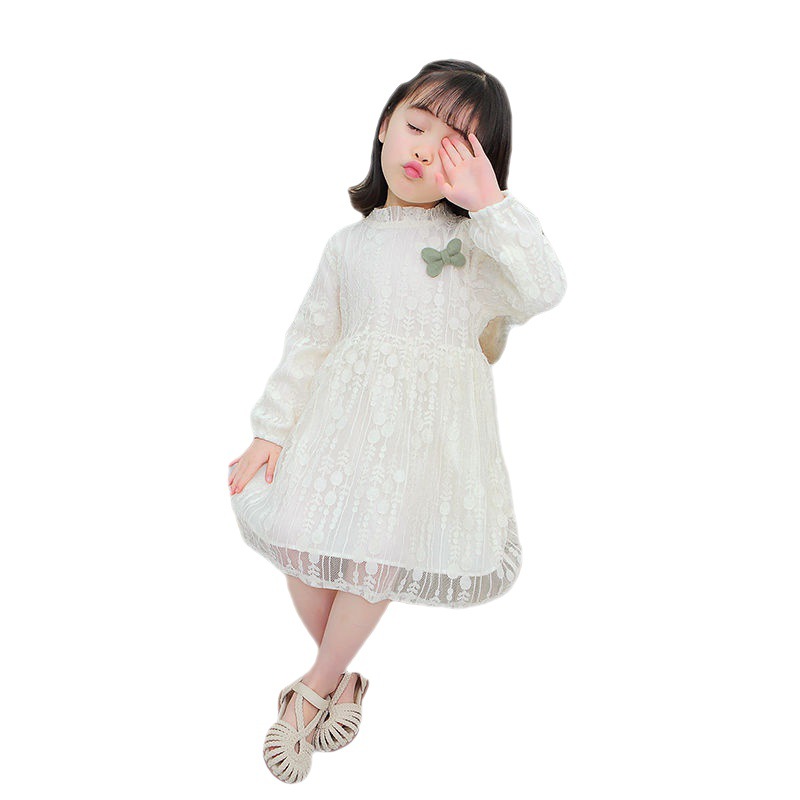 Girls' dress for autumn and winter, stylish dress for babies, autumn dress for children, long-sleeved lace princess dress for kids, fashionable and fleece Item Picture