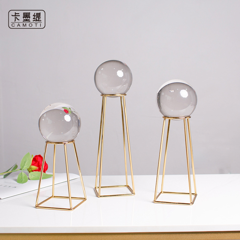 Modern home model room decoration, crystal ball ornaments, metal shelves, modern creative decorative items for study rooms and offices