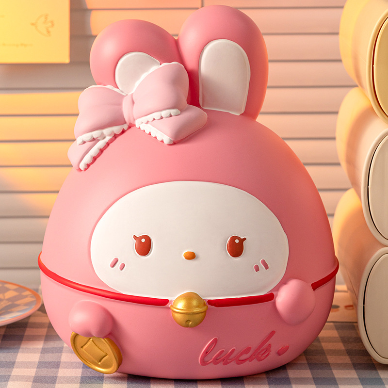 垂耳兔存钱罐女孩生日礼物可存可取搪胶创意卡通防摔储蓄罐摆件图