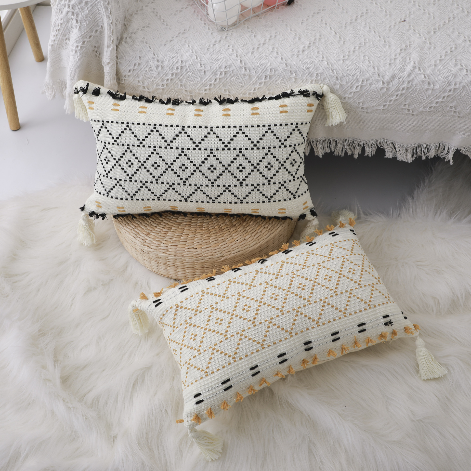Nordic Cotton Woven Bohemian Fringe Throw Pillow Office Waist Pillow Headboard Pillow Cushion Sofa Pillow Cover Specification drawing