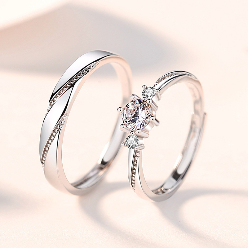 Love at first sight rings, a pair of Japanese and Korean niche, fresh open rings, fashionable and simple diamond-encrusted couple rings