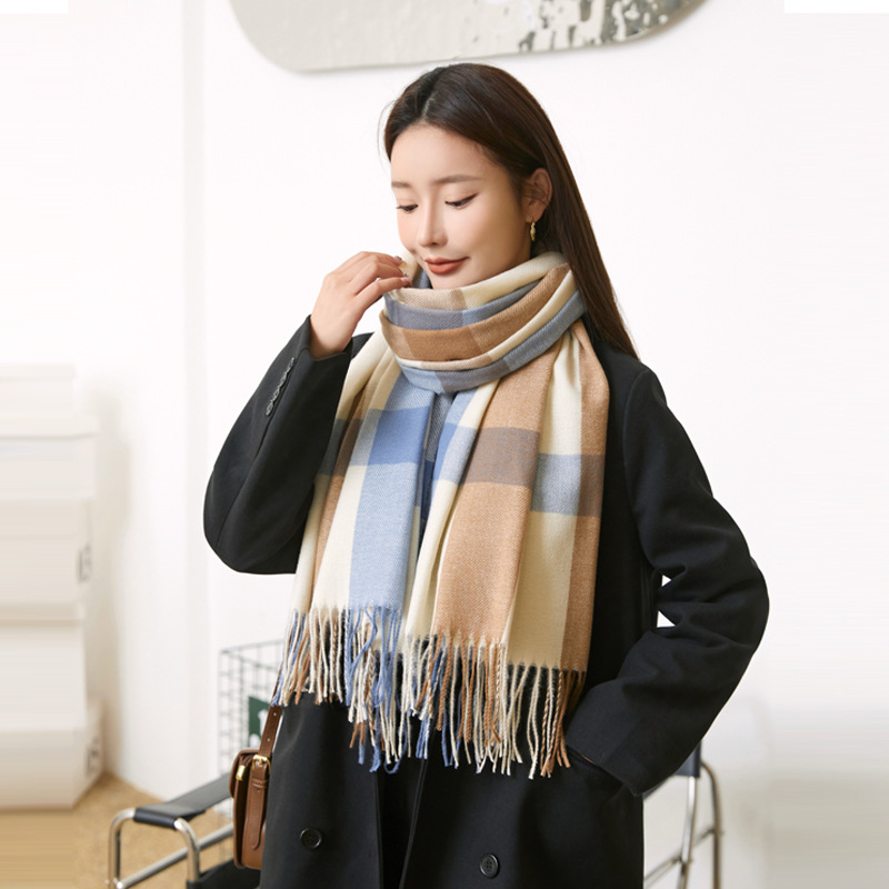 Autumn And Winter 2022 New Plaid Scarf Japan And South Korea Sweet Wind Imitation Cashmere Scarf Women Warm Bib Fashion Shawl